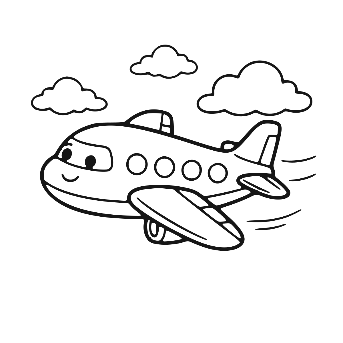 Airplane coloring page - printable black and white airplane line drawing