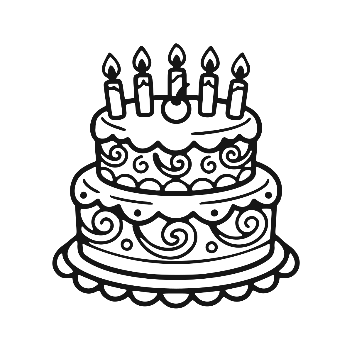 Birthday Cake With Candles coloring page - printable black and white birthday cake line drawing