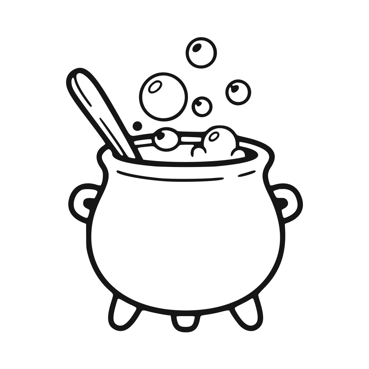 Bubbly Magic Cauldron coloring page - printable black and white cauldron line drawing