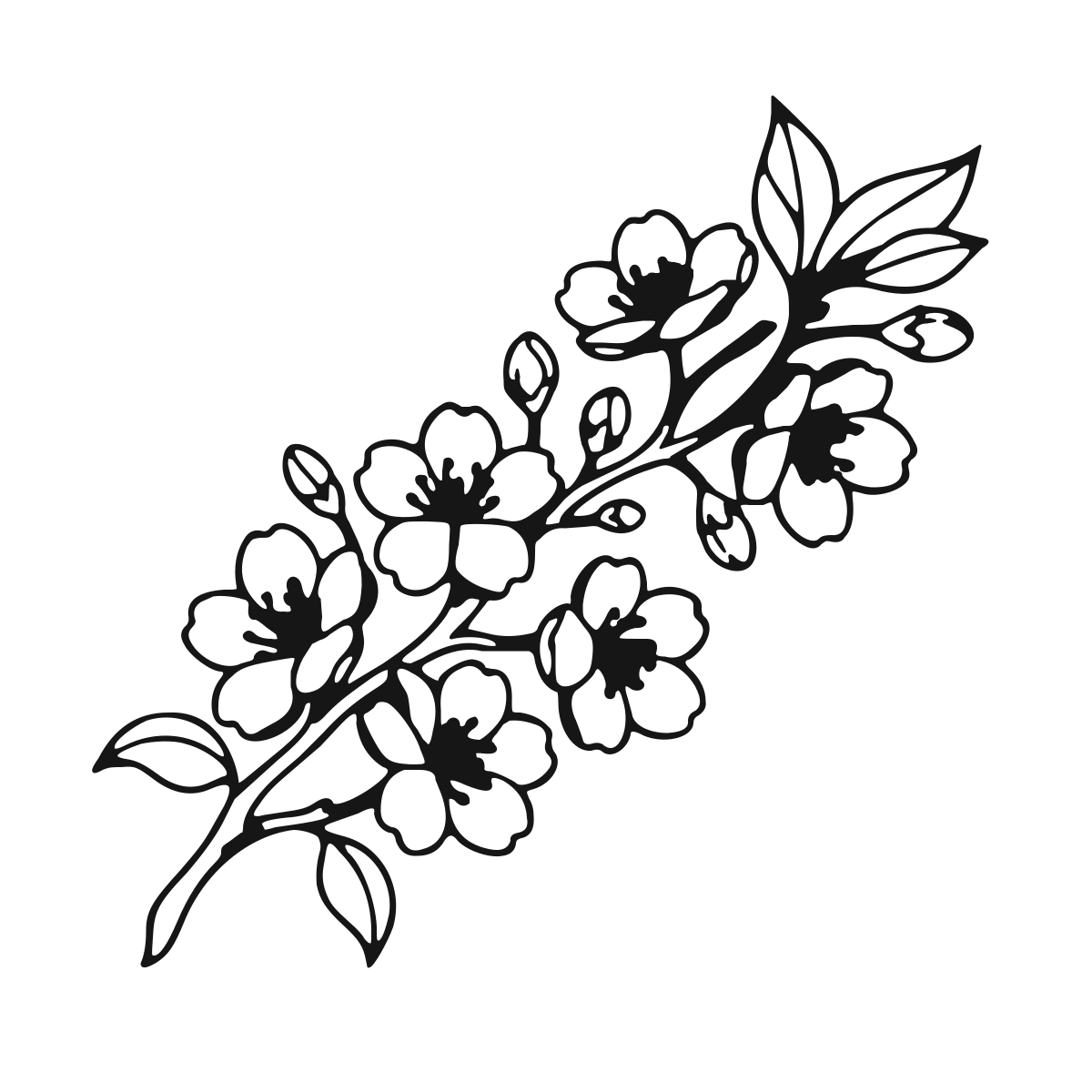 Cherry Blossom Branch coloring page - printable black and white cherry blossom line drawing