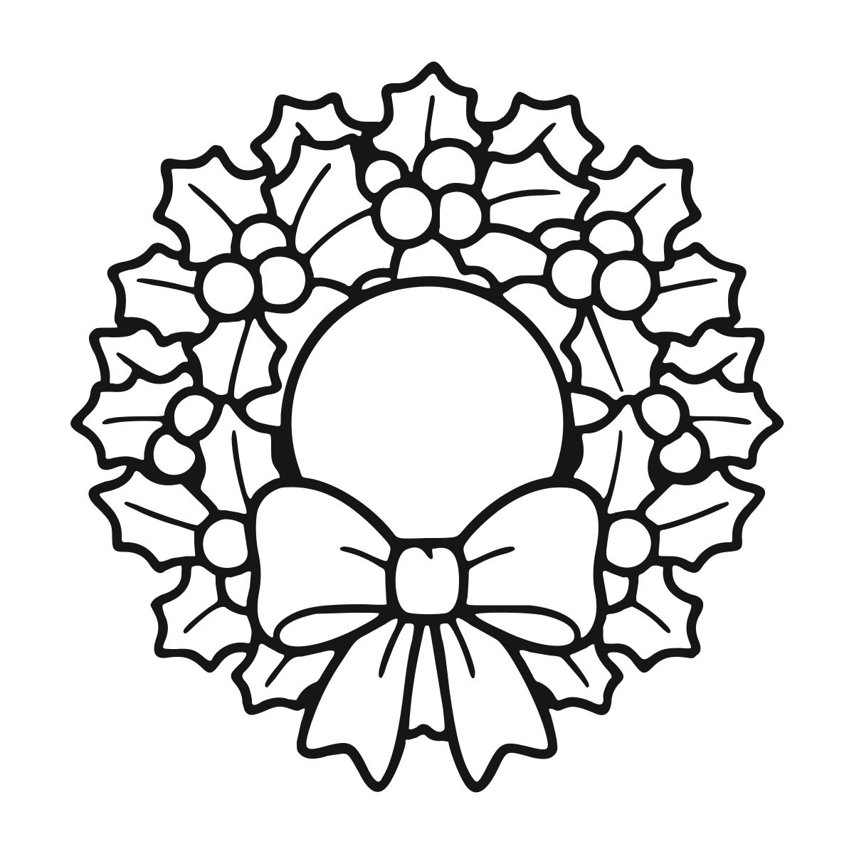 Festive Christmas Wreath coloring page - printable black and white christmas wreath line drawing