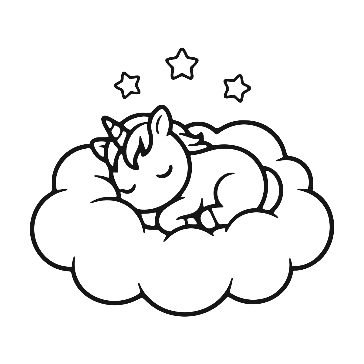 Dreaming Baby Cloud Unicorn coloring page - printable black and white unicorn line drawing