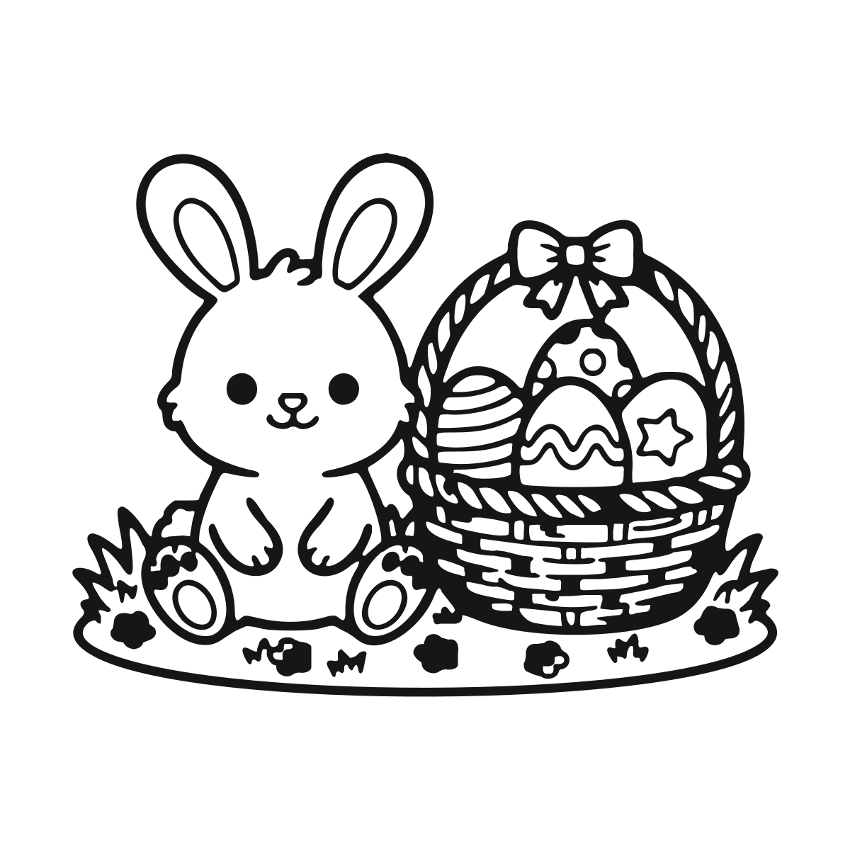 Easter Bunny With a Basket coloring page - printable black and white easter bunny line drawing