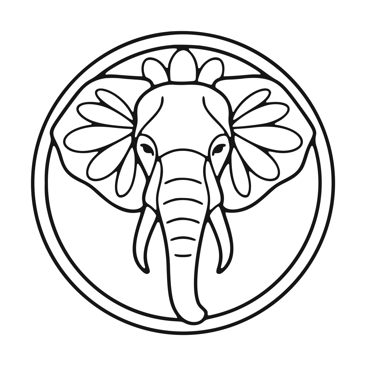 Peaceful Elephant Mandala Design coloring page - printable black and white elephant mandala line drawing