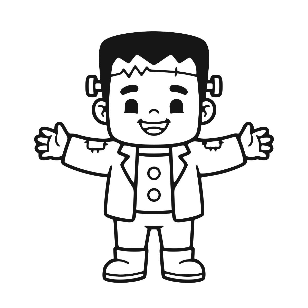 Friendly Green Monster coloring page - printable black and white frankenstein line drawing