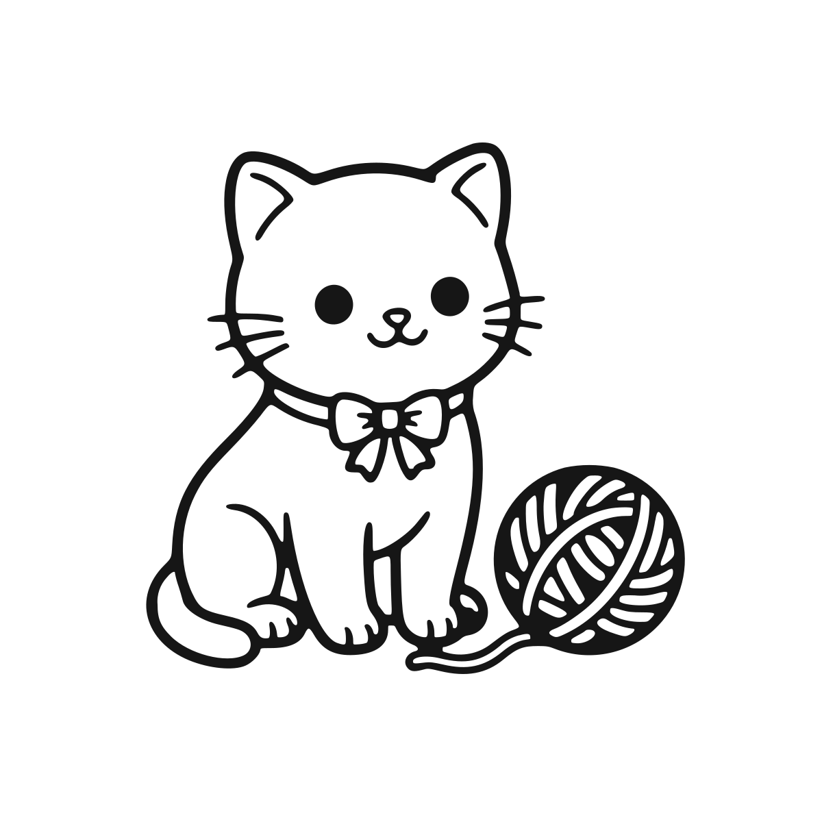 Kitten With Wool coloring page - printable black and white kitten line drawing
