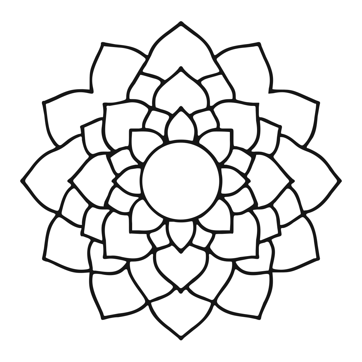 Lotus Mandala coloring page - printable black and white mandala line drawing