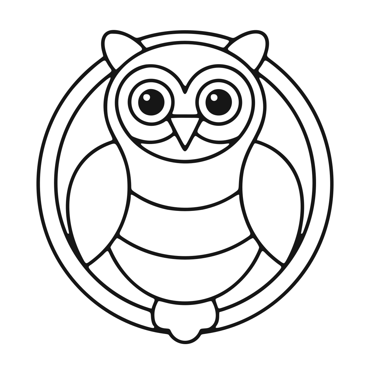 Symmetrical Owl Mandala Art coloring page - printable black and white owl mandala line drawing