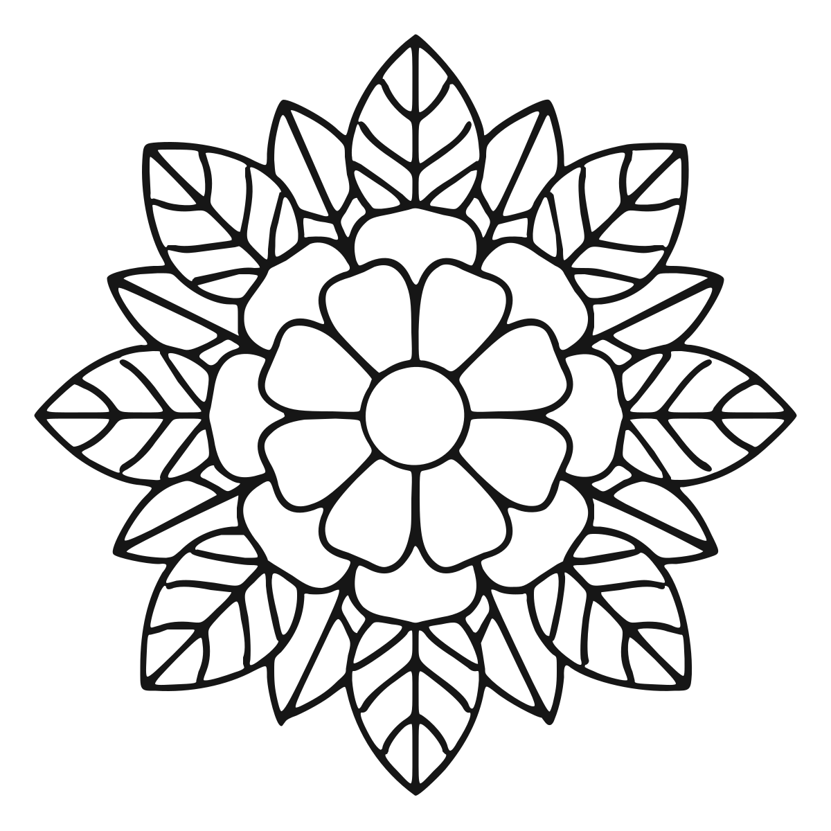 Symmetrical Blooming Rose Mandala coloring page - printable black and white rose mandala line drawing