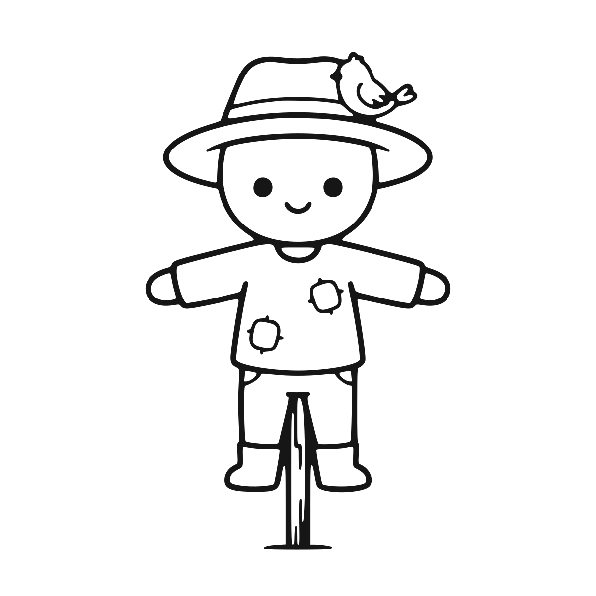 Scarecrow coloring page - printable black and white scarecrow line drawing