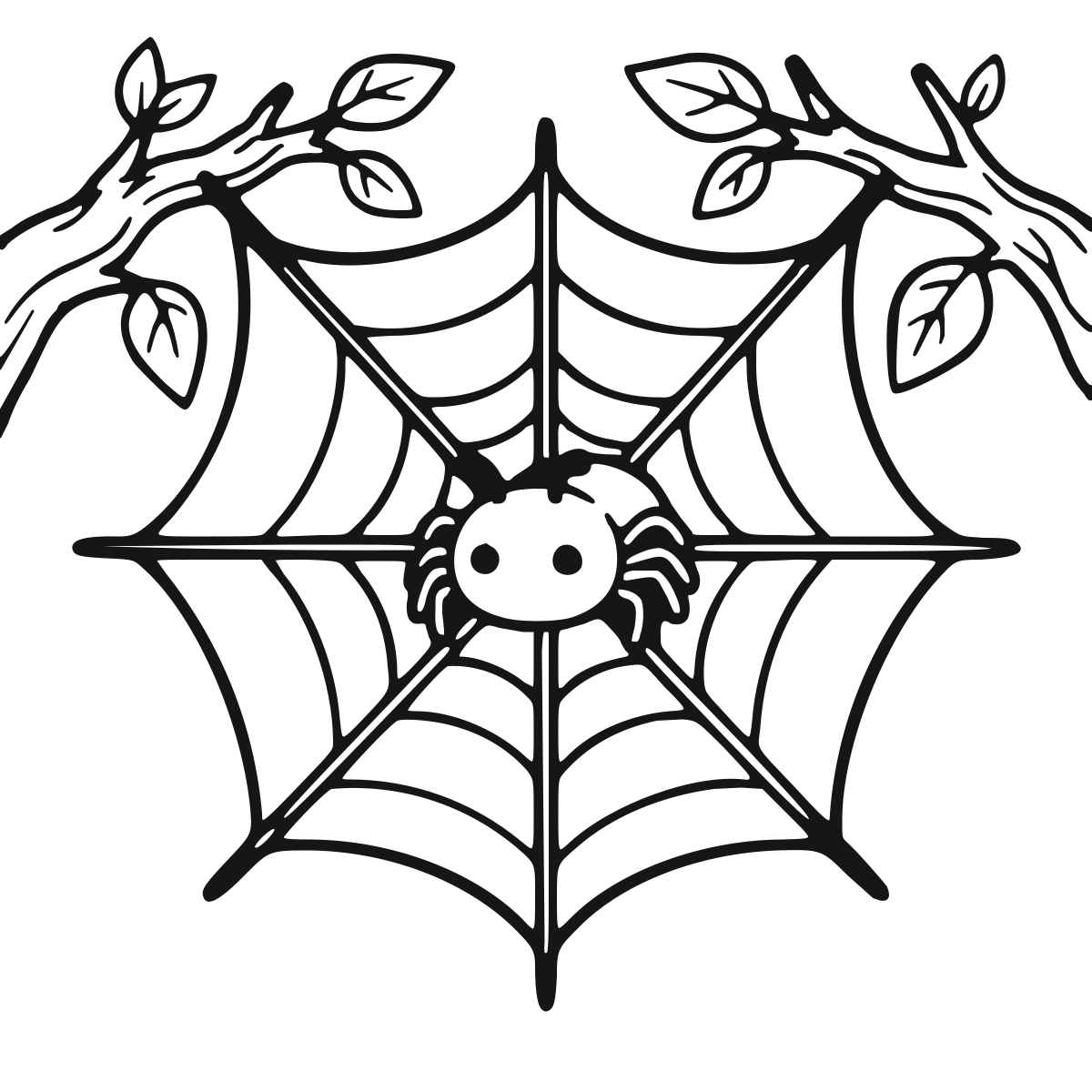 Friendly Spider in Web coloring page - printable black and white spider web line drawing