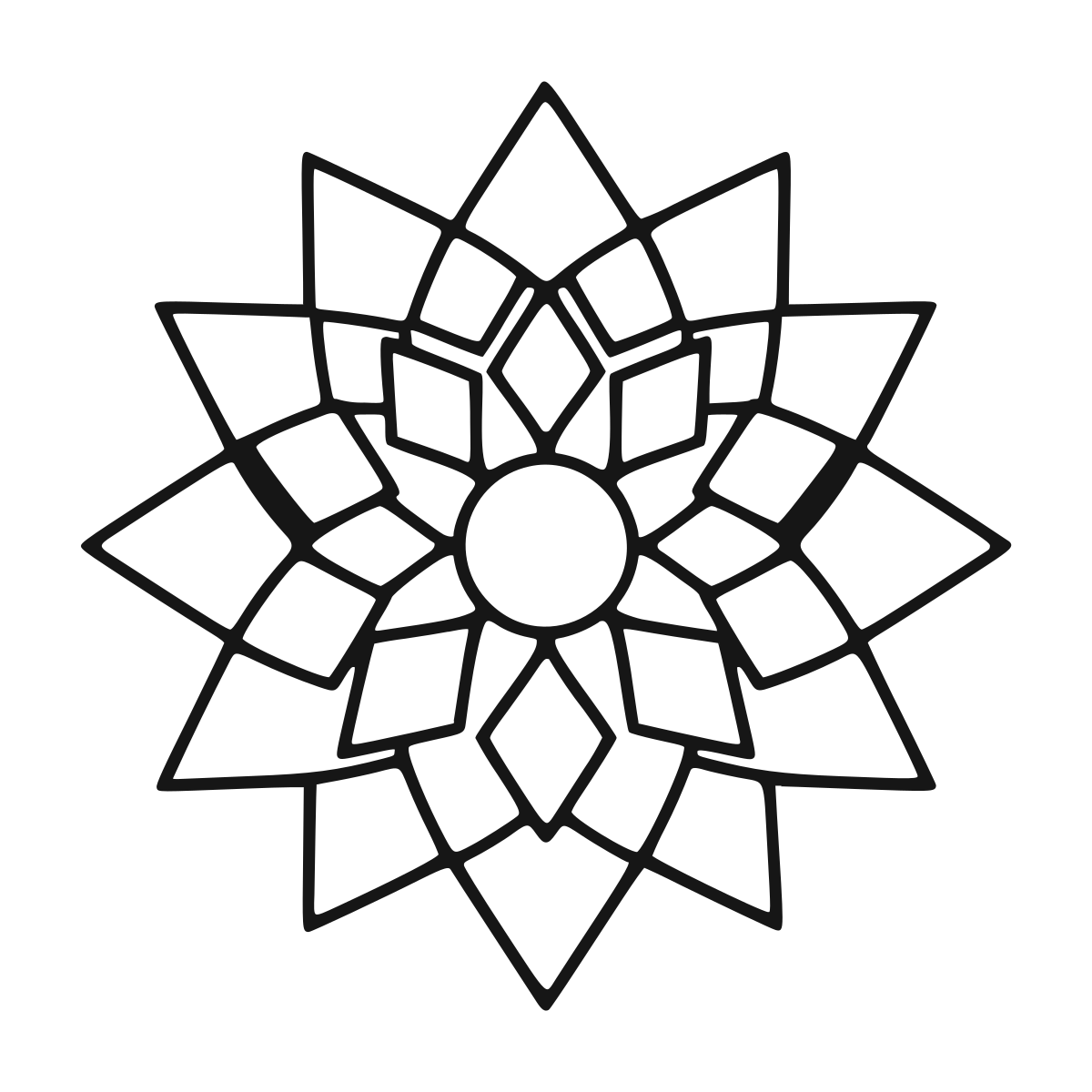 Symmetrical Geometric Star Mandala coloring page - printable black and white star mandala line drawing