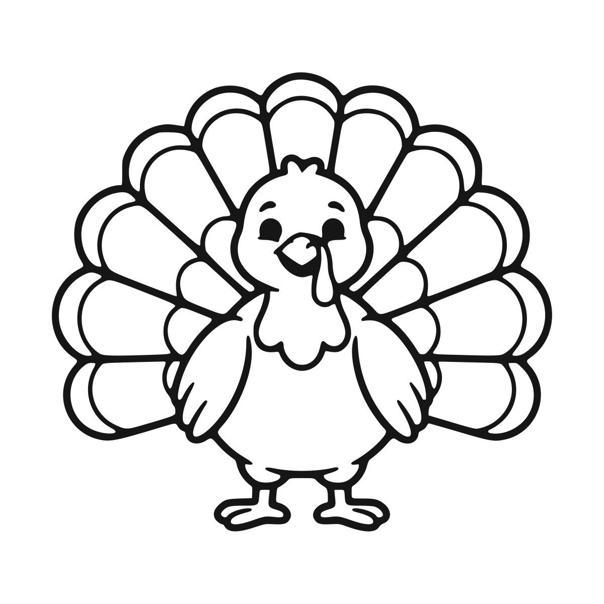 Turkey coloring page - printable black and white turkey line drawing