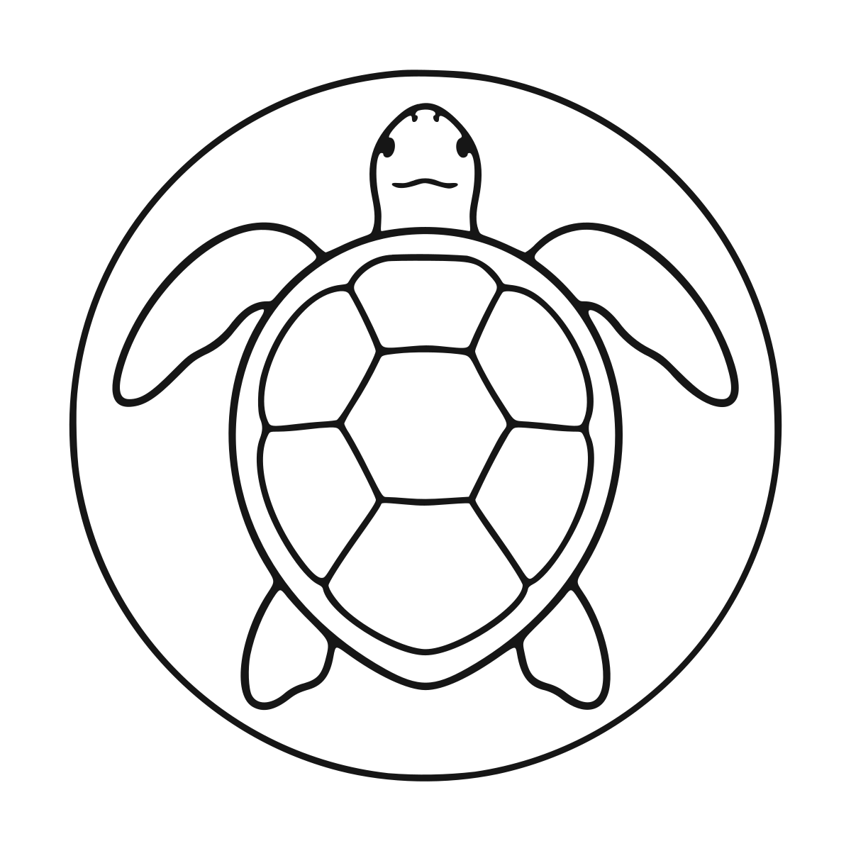 Serene Turtle Mandala Art coloring page - printable black and white turtle mandala line drawing