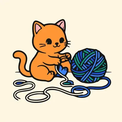 Cat Playing With Yarn color by number page