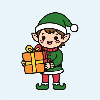 Cheerful Elf Holding Gift color by number page