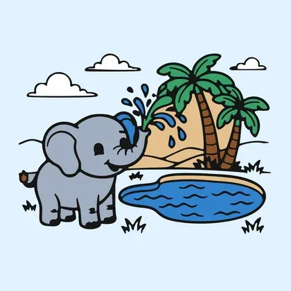 Elephant at the Waterhole color by number page