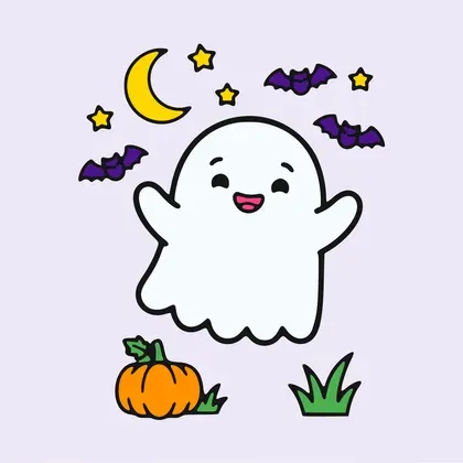 Happy Ghost and Pumpkin color by number page