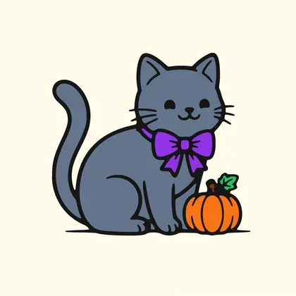 Playful Cat Beside Pumpkin color by number page