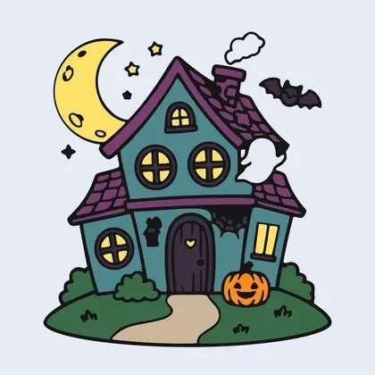 Whimsical Moonlit House color by number page