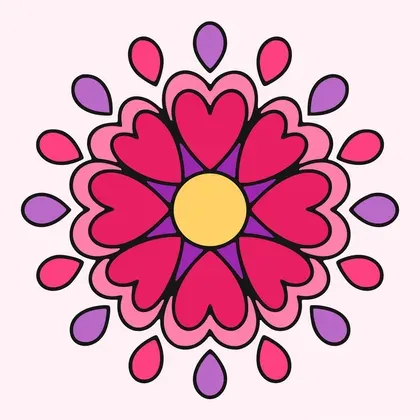 Symmetrical Heart Mandala Design color by number page