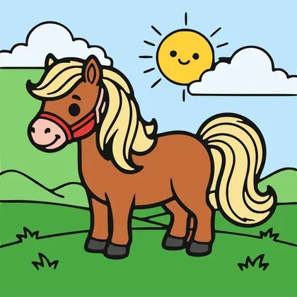 Horse in a Field color by number page