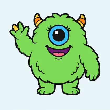 Friendly Fluffy One-Eyed Monster color by number page