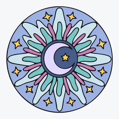 Tranquil Crescent Moon Mandala color by number page