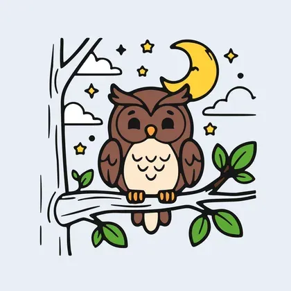 Owl on a Branch color by number page