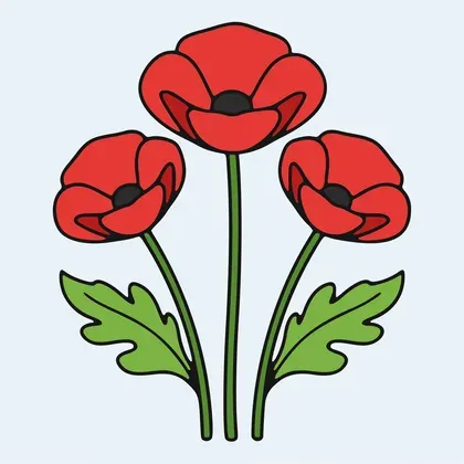 Three Blooming Poppies color by number page