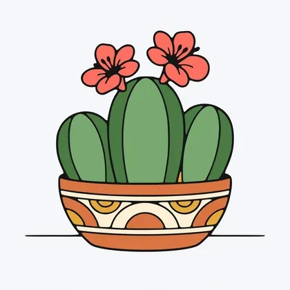 Potted Desert Cactus Trio color by number page