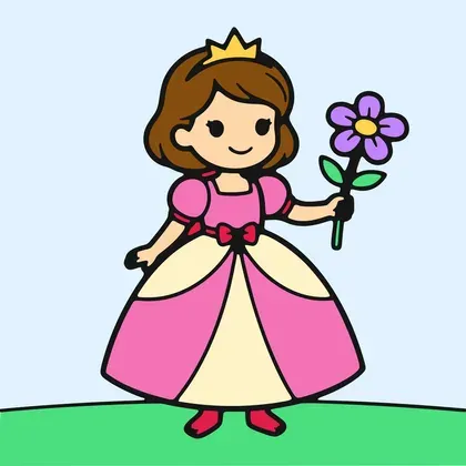 Smiling Princess With Flower color by number page