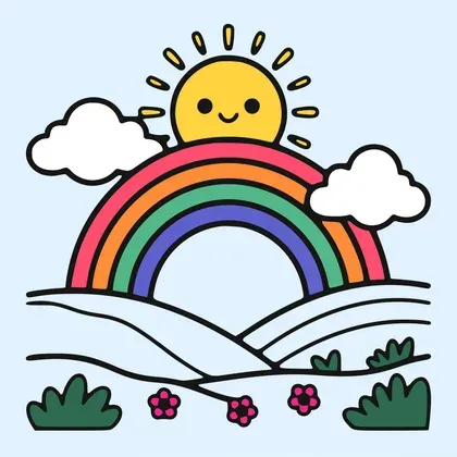Rainbow Over the Hills color by number page
