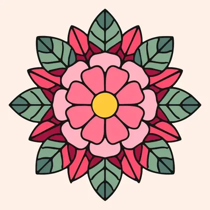 Symmetrical Blooming Rose Mandala color by number page