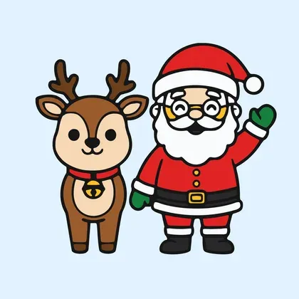 Jolly Santa and Reindeer color by number page