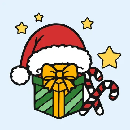 Festive Gift and Santa Hat color by number page