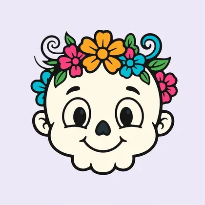 Friendly Floral Skull color by number page