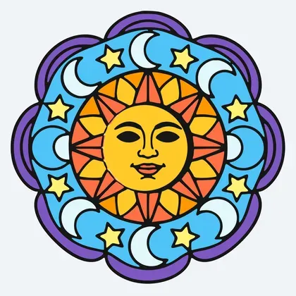 Sun and Moon Mandala color by number page