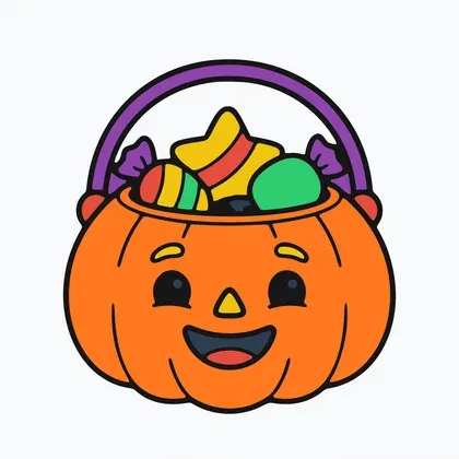 Pumpkin Treat Bucket color by number page