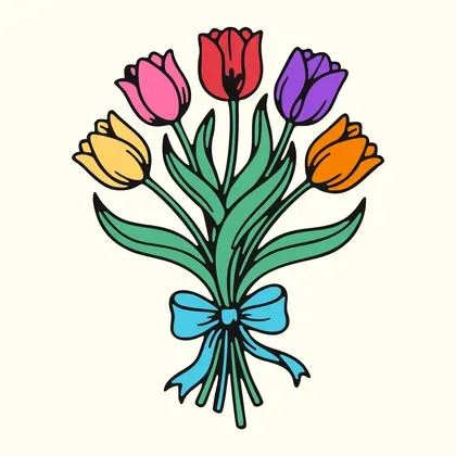 Tulip Bouquet color by number page
