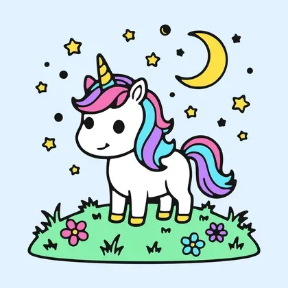Unicorn Under the Stars color by number page