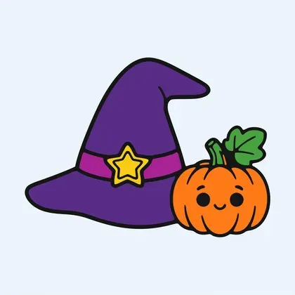 Pointed Witch Hat and Pumpkin color by number page