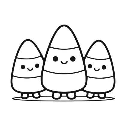 Three Happy Candy Corn Friends coloring page