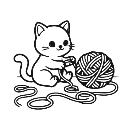 Cat Playing With Yarn coloring page