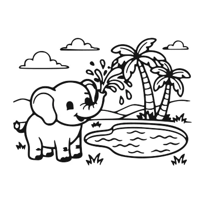 Elephant at the Waterhole coloring page