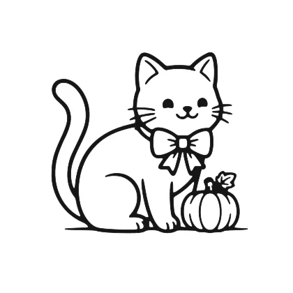 Playful Cat Beside Pumpkin coloring page