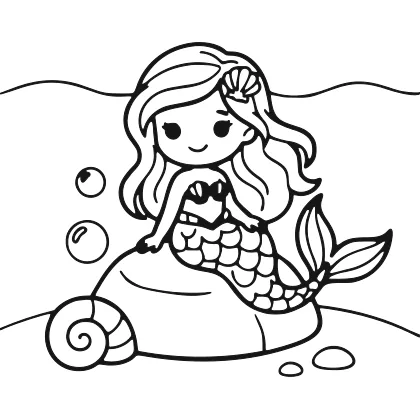 Happy Mermaid on Ocean Rock coloring page