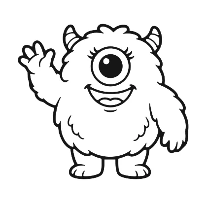 Friendly Fluffy One-Eyed Monster coloring page
