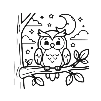 Owl on a Branch coloring page