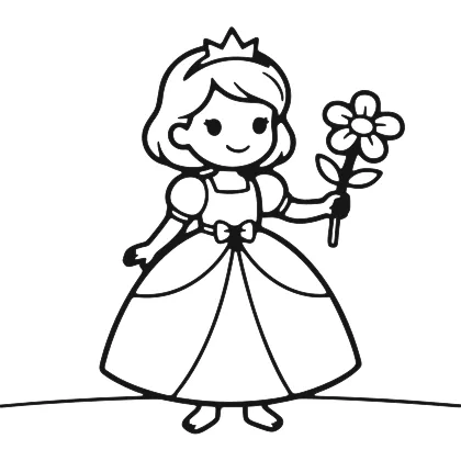 Smiling Princess With Flower coloring page